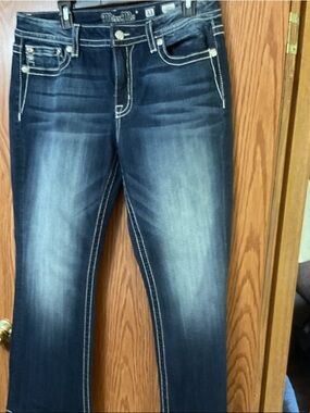 Miss Me Dark Blue Skinny Jeans with Faded Whiskering